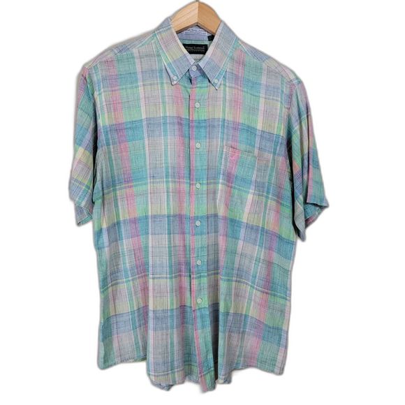Flying Scotsman Other - Multicolored Pastel Plaid FLYING SCOTSMAN Short Sleeve Button Shirt - Large